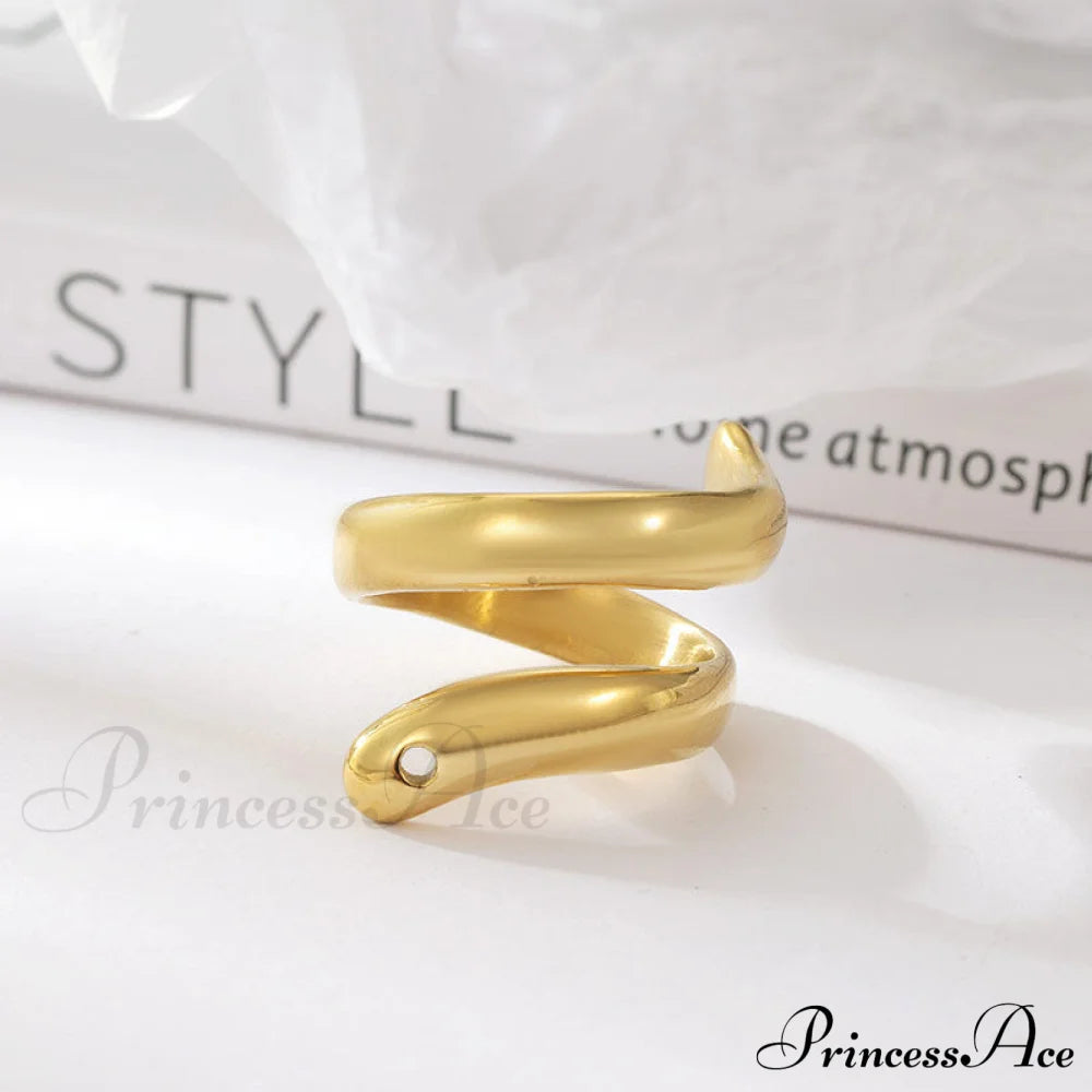 Stainless Steel Exaggerated Serpentine Cast Ring Gold / 6