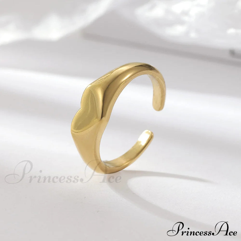 Stainless Steel Glossy Heart Rings Gold / 6