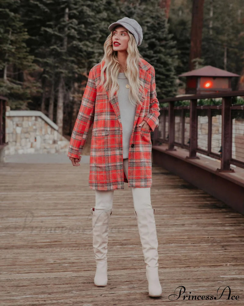 Stan Plaid Coat - Coral Coats-L