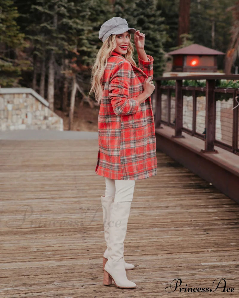 Stan Plaid Coat - Coral Coats-L