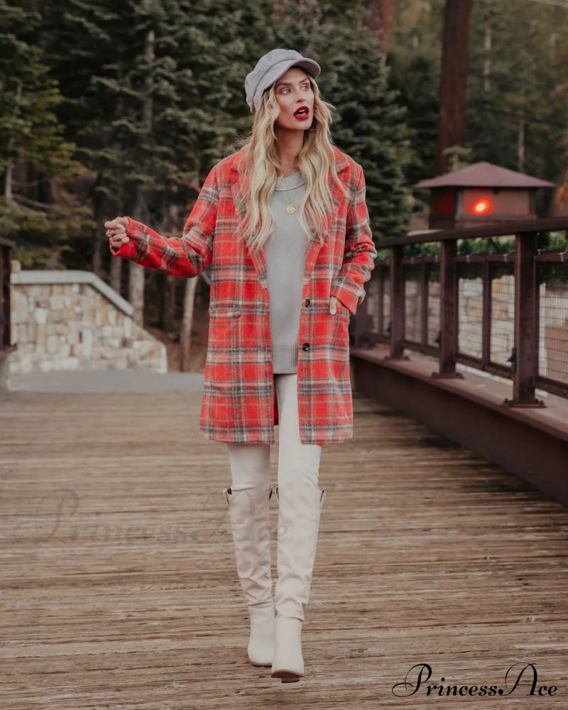 Stan Plaid Coat - Coral Coats-L