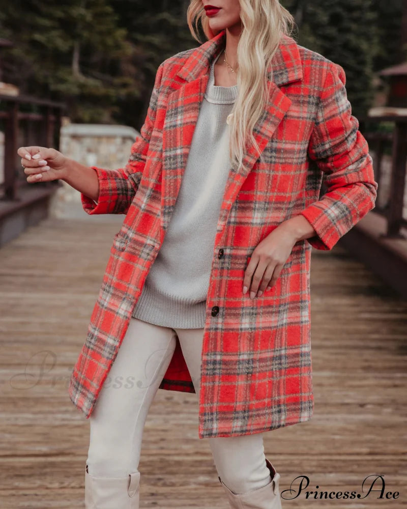 Stan Plaid Coat - Coral Coats-L