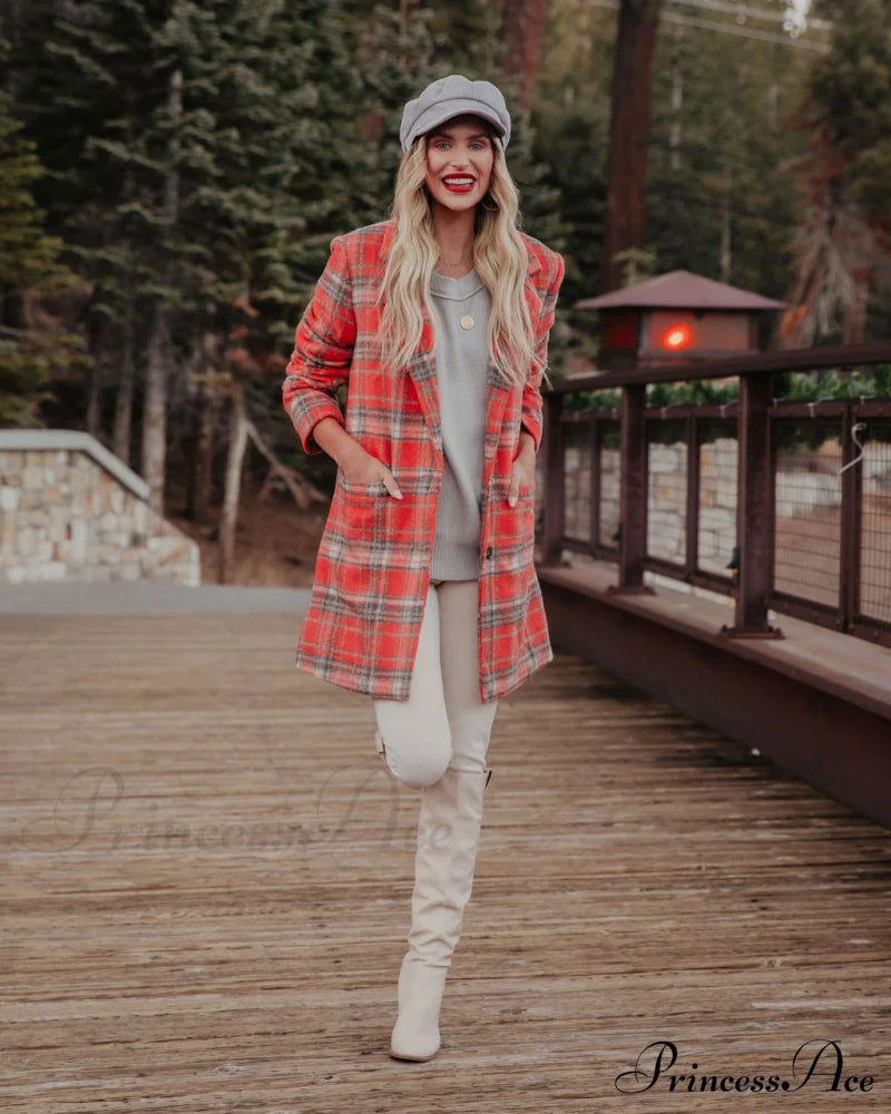 Stan Plaid Coat - Coral Coats-L