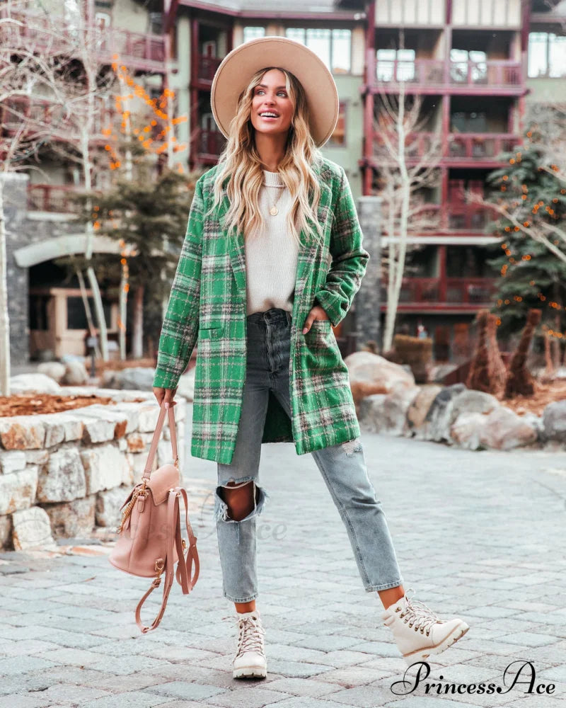 Stan Plaid Coat - Green With Pockets Coats-L