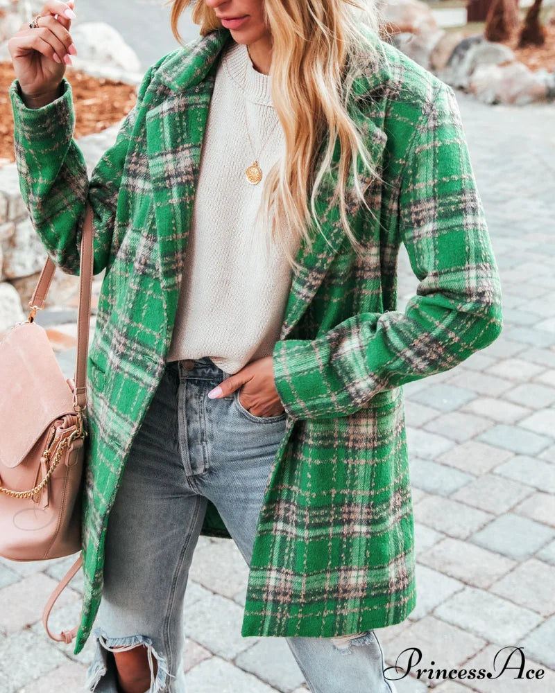 Stan Plaid Coat - Green With Pockets Coats-L