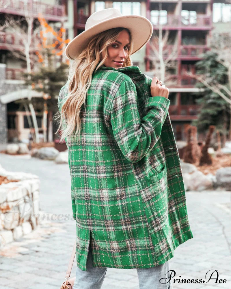 Stan Plaid Coat - Green With Pockets Coats-L