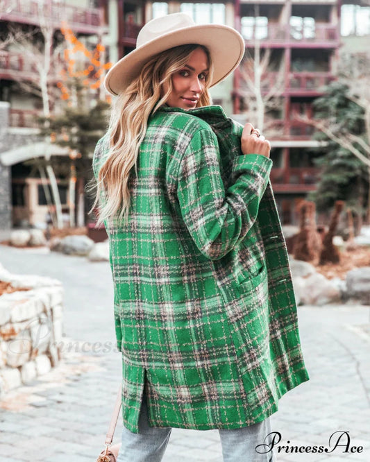 Stan Plaid Coat - Green With Pockets Coats-L