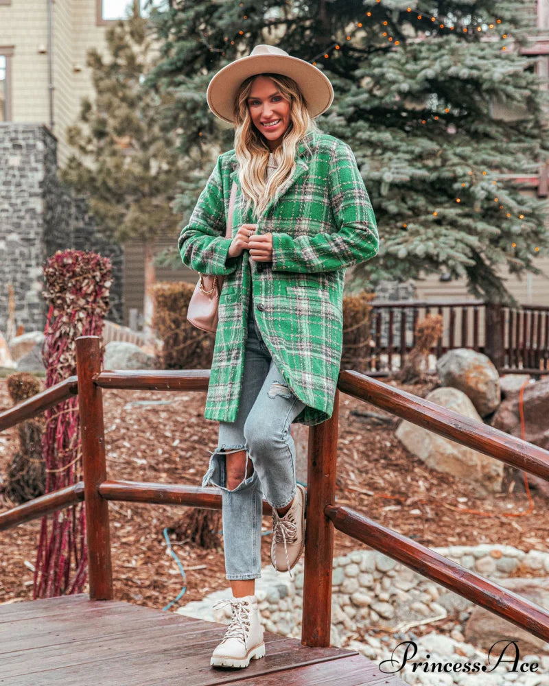 Stan Plaid Coat - Green With Pockets Coats-L