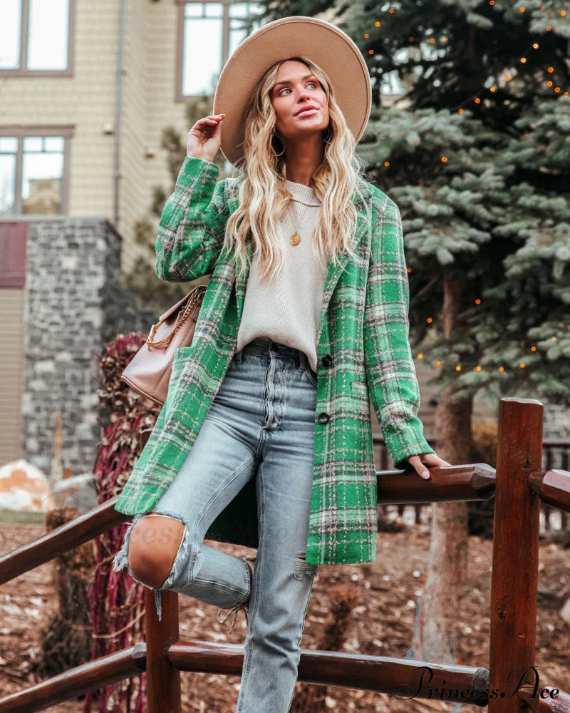 Stan Plaid Coat - Green With Pockets Coats-L