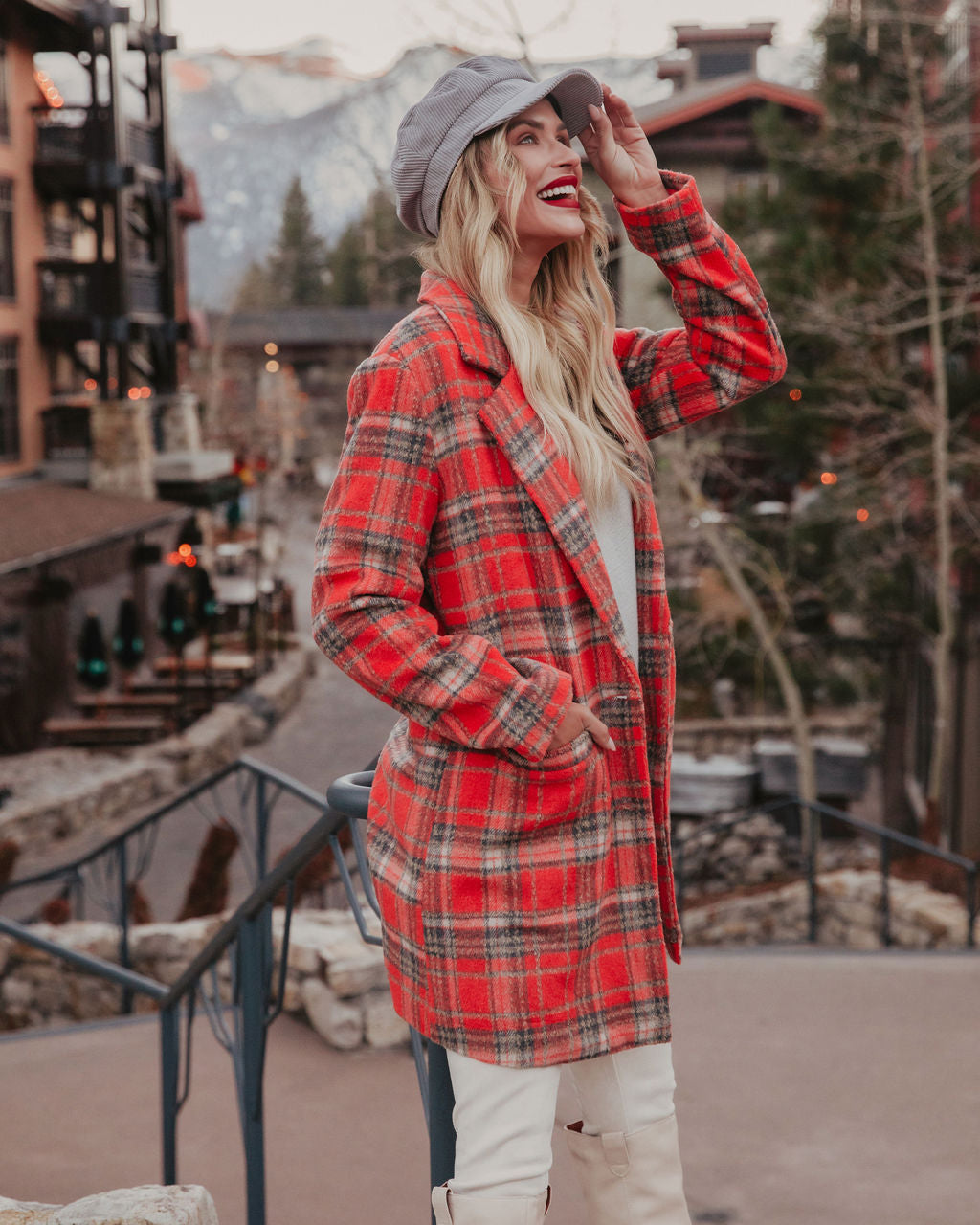 Stan Plaid Coat - Coral