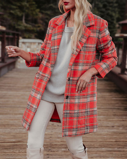 Stan Plaid Coat - Coral