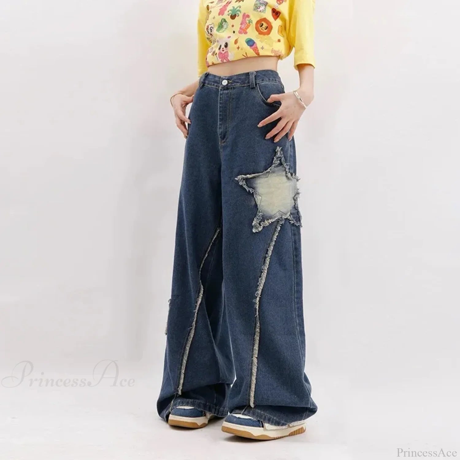 Star Baggy Denim Wide Leg Pants