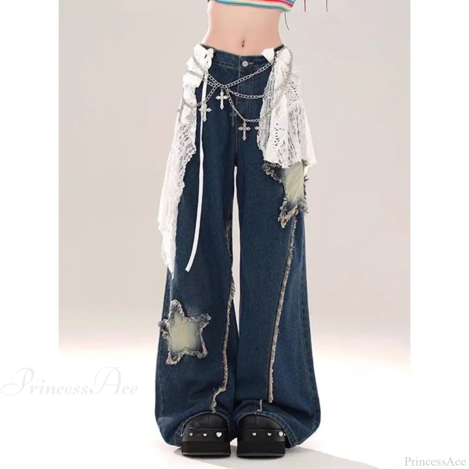Star Baggy Denim Wide Leg Pants