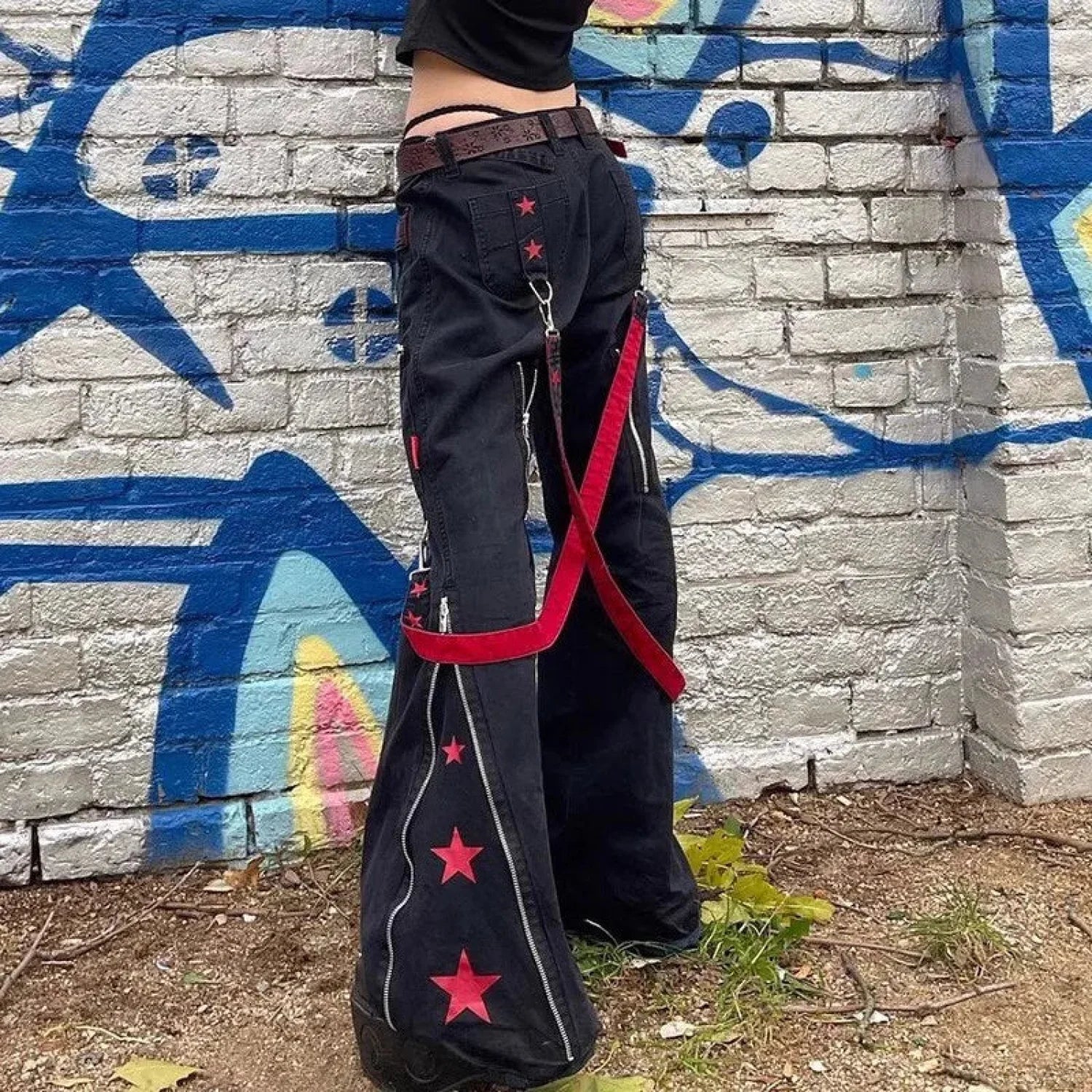 Star Print Gothic Loose Pant Black / S