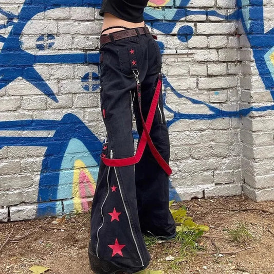 Star Print Gothic Loose Pant Black / S