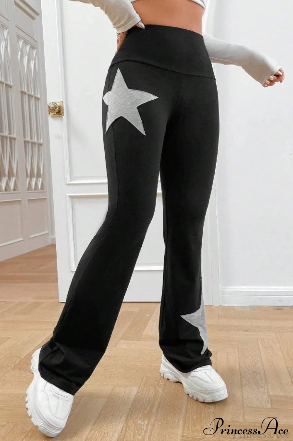 Star Print High Waist Slim Flare Pants