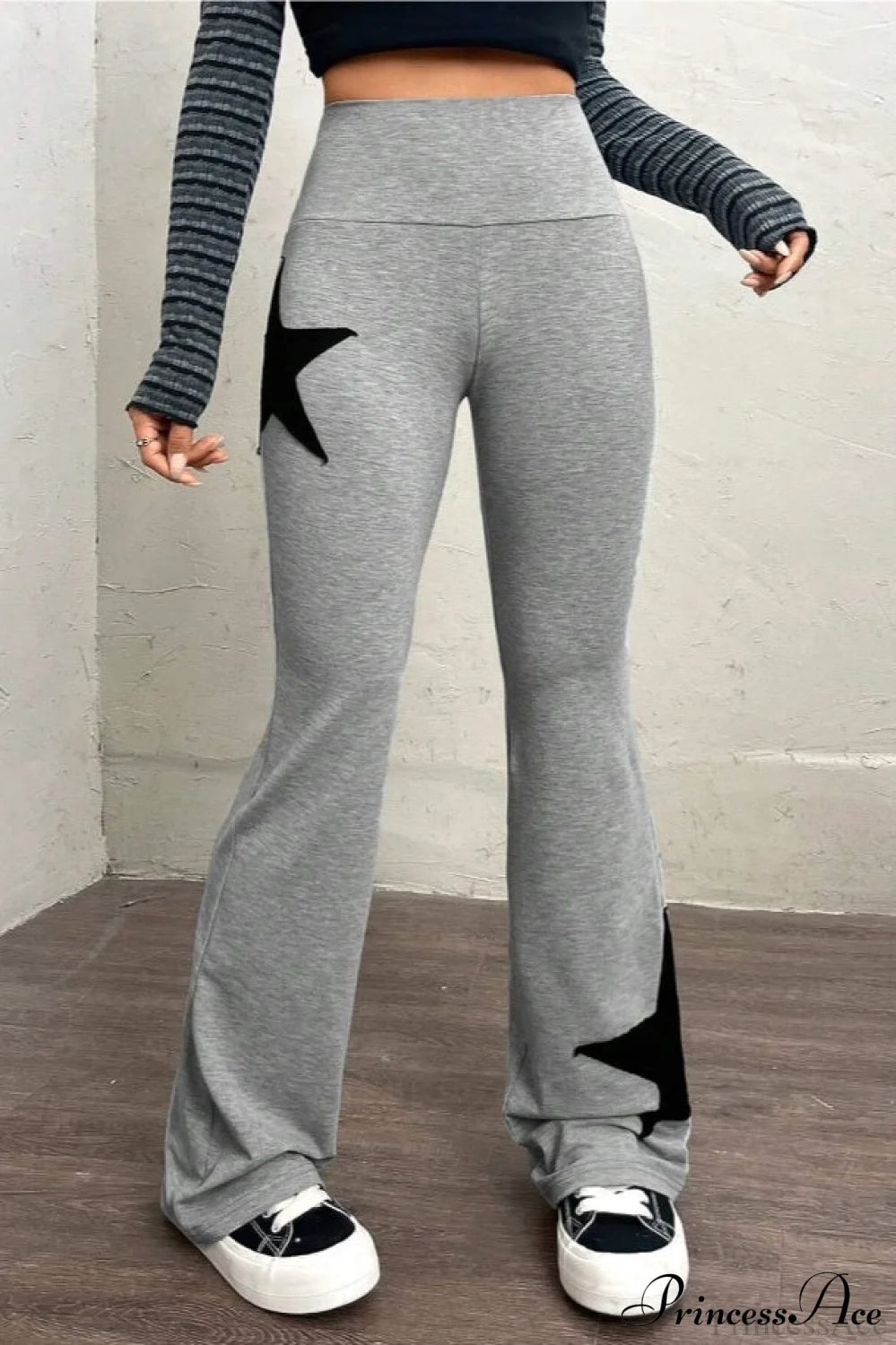 Star Stretchy High Waist Slim-Fit Flared Pants Light Gray / S