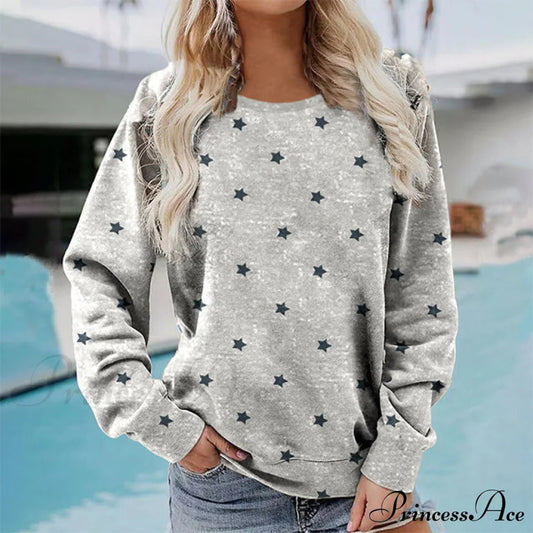 Star Print Casual Sweatshirt Gray best Best Sellings clothes Plus Size Sale tops Topseller