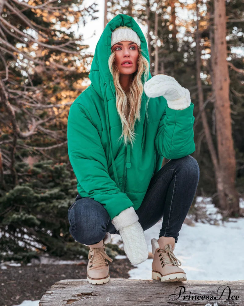 Stay Awhile Hooded Puffer Jacket - Kelly Green Coats-L