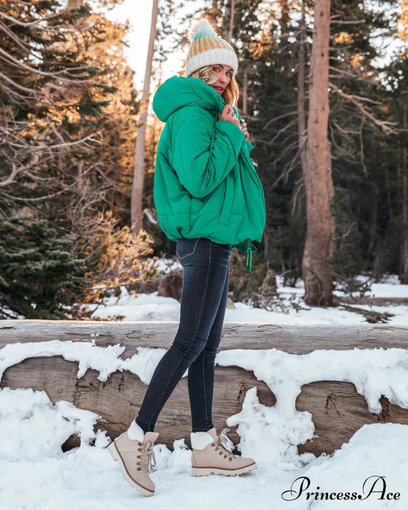 Stay Awhile Hooded Puffer Jacket - Kelly Green Coats-L