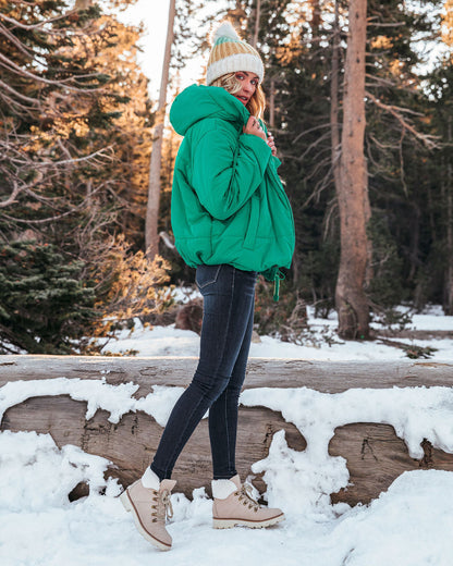 Stay Awhile Hooded Puffer Jacket - Kelly Green