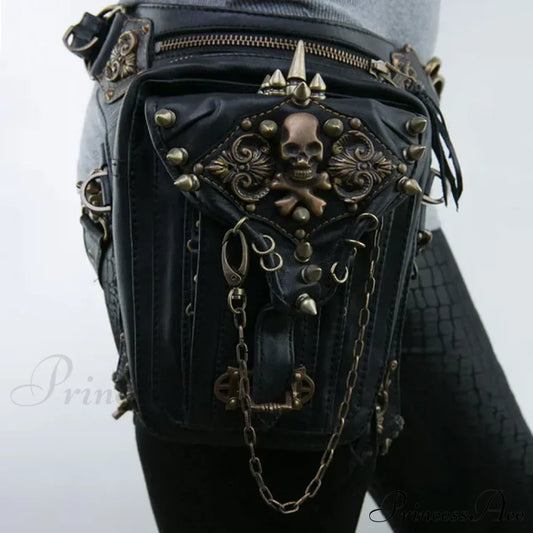 Steam Punk Gothic Waist Leg Hip Belt Mobile Phone Messenger Fanny Bag Black Halloween