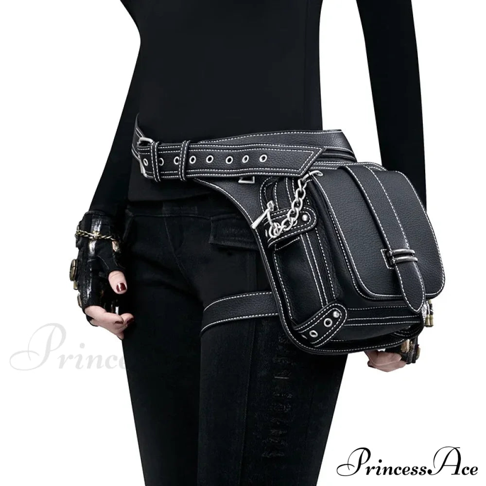 Steampunk Rock Waist Leg Hip Belt Motorcycle Fanny Packs Multi Chain Rivet Bag Halloween