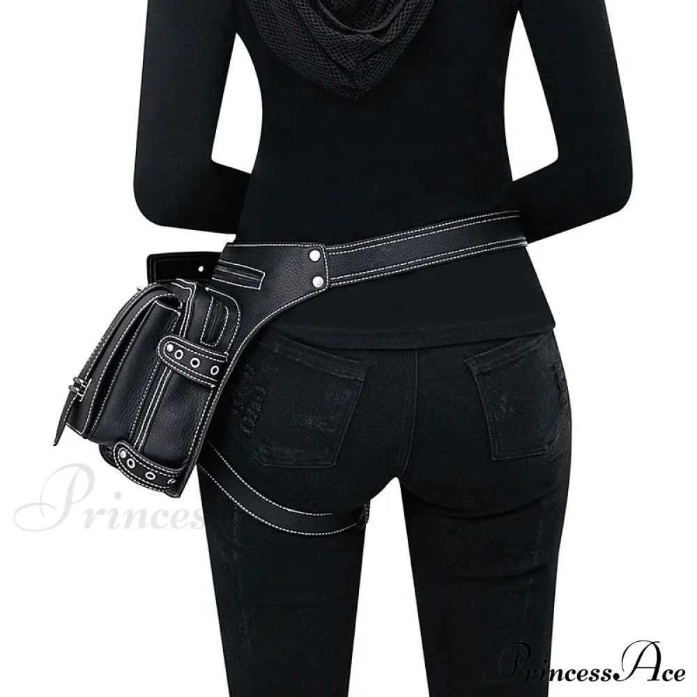 Steampunk Rock Waist Leg Hip Belt Motorcycle Fanny Packs Multi Chain Rivet Bag Halloween