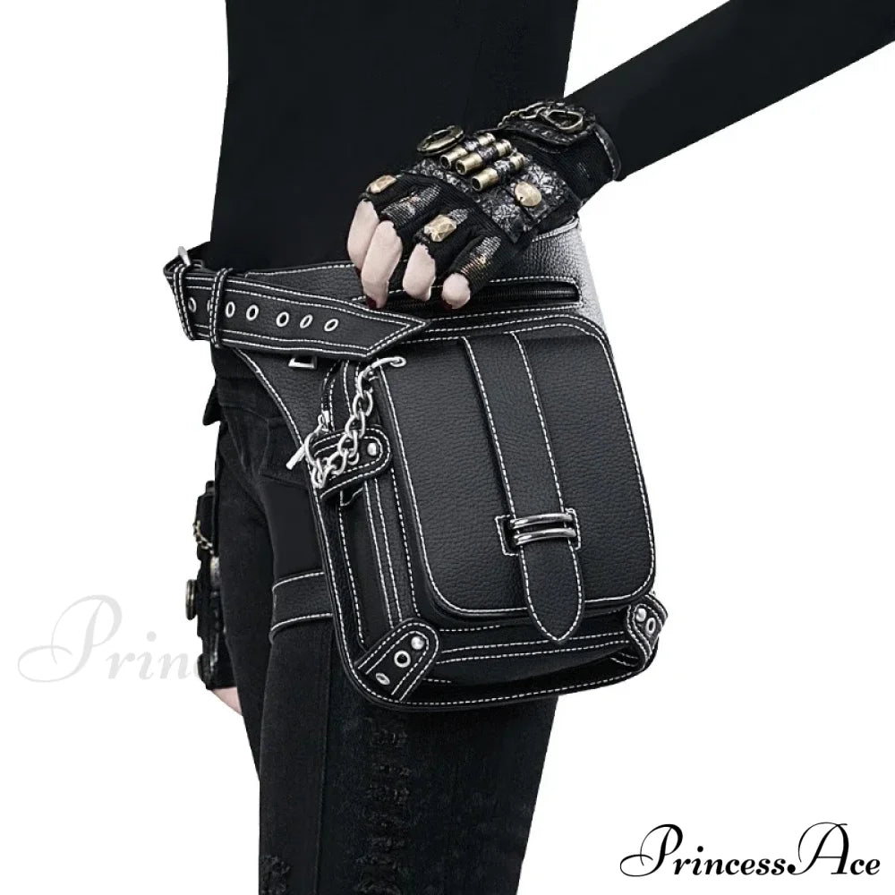 Steampunk Rock Waist Leg Hip Belt Motorcycle Fanny Packs Multi Chain Rivet Bag Halloween