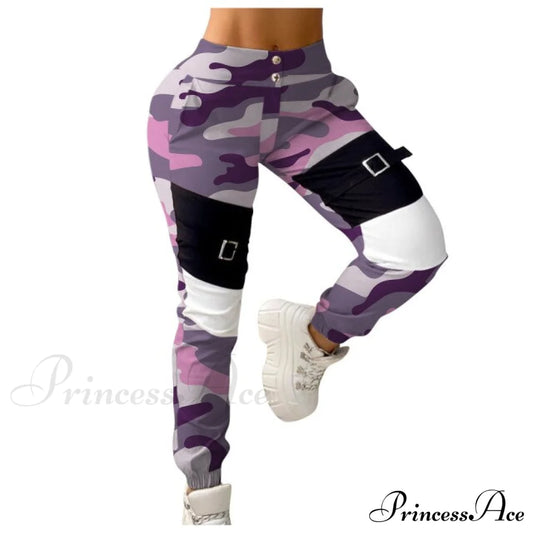 Stitching Camouflage Print Pants Pink / S