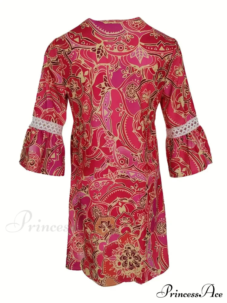 Stitching Lace And Design Gown With V Bohemian Flowered Neck S / White Pink V Neck Maxi Dress