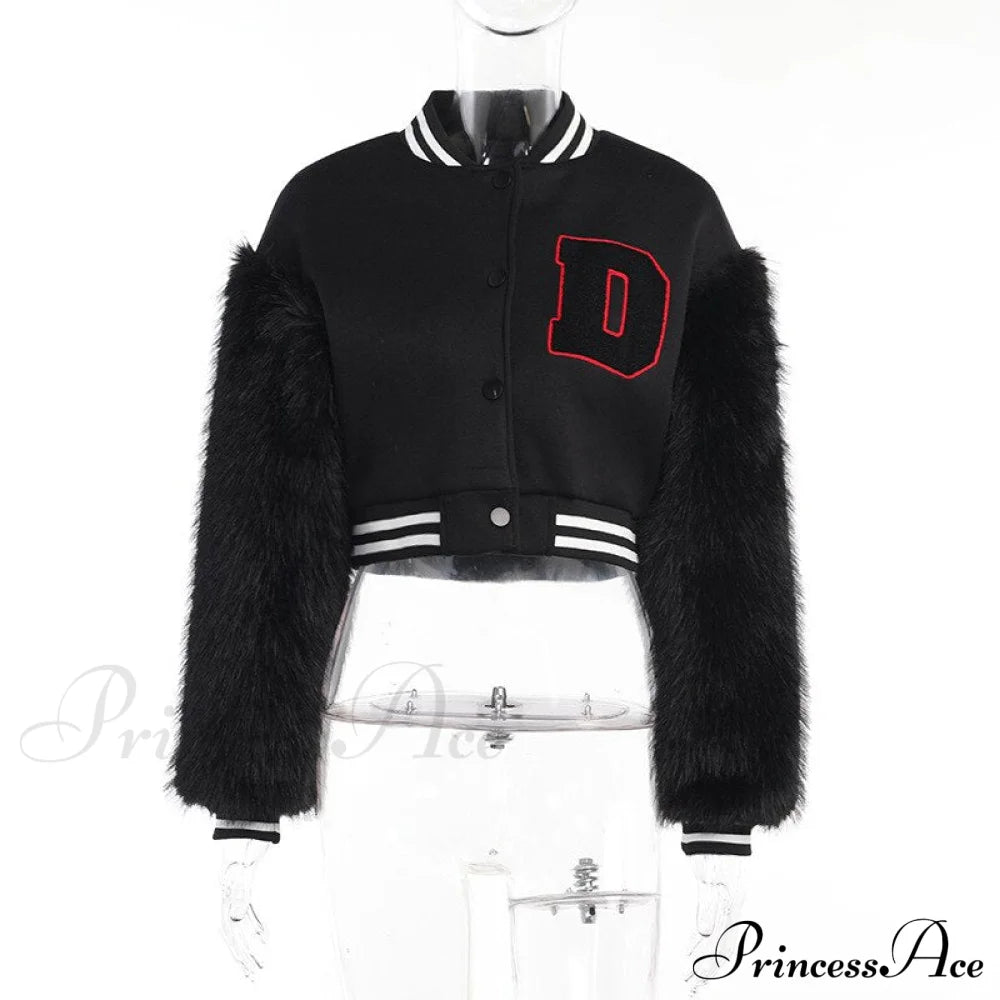 Stitching Letters Embroidery Baseball Uniform Jacket Black D / S