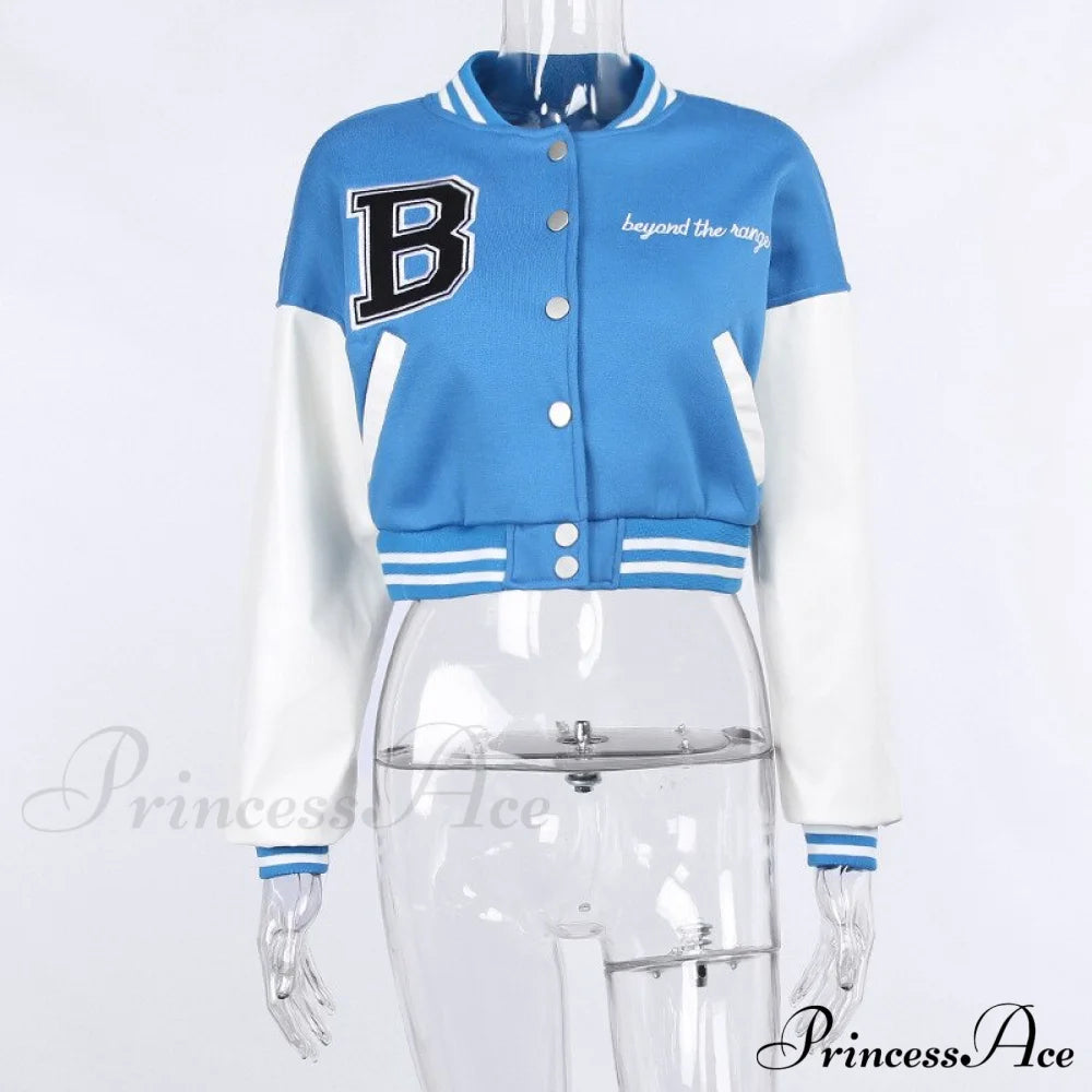 Stitching Letters Embroidery Baseball Uniform Jacket Blue(Embroided) / S