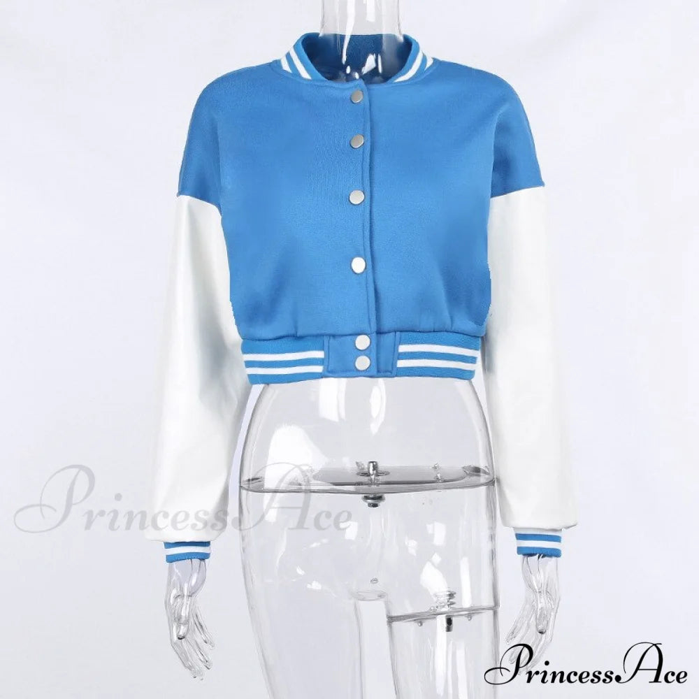 Stitching Letters Embroidery Baseball Uniform Jacket Blue / S