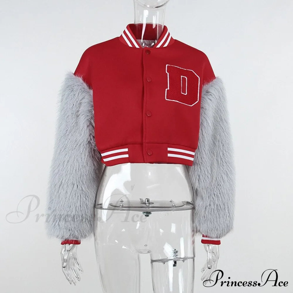 Stitching Letters Embroidery Baseball Uniform Jacket Red D / S