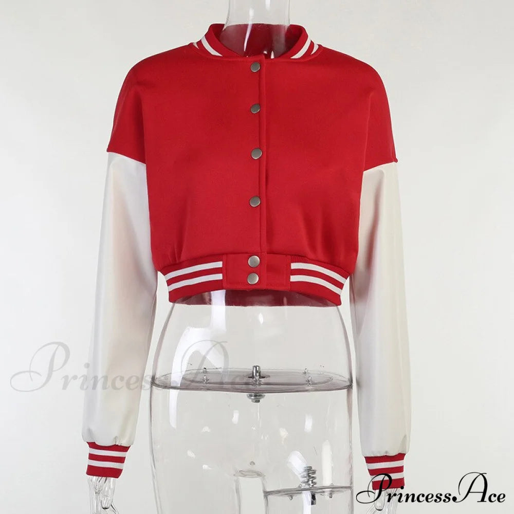 Stitching Letters Embroidery Baseball Uniform Jacket Red / S