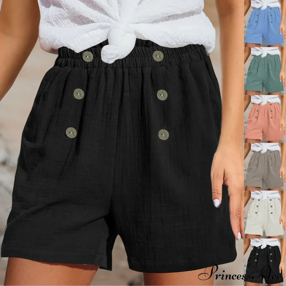 Straight Leg Casual Elastic Waist Sports Cotton Short