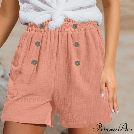 Straight Leg Casual Elastic Waist Sports Cotton Short Pink / S