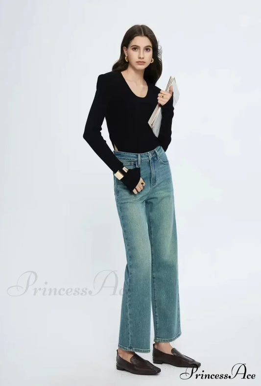 Straight Leg Denim Pant New Korean Woman Female Spring 2024 Jean