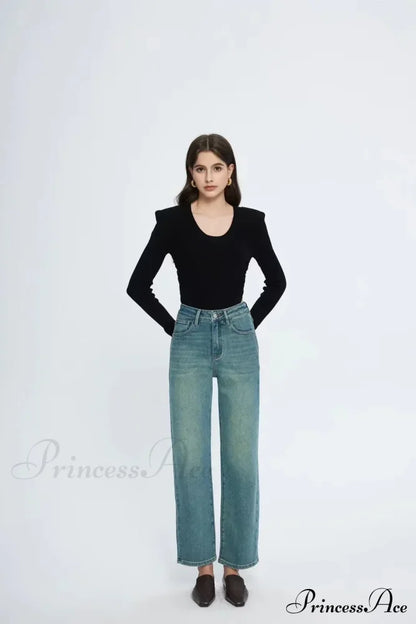 Straight Leg Denim Pant New Korean Woman Female Spring 2024 Jean