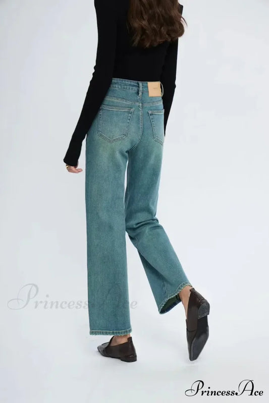 Straight Leg Denim Pant New Korean Woman Female Spring 2024 Jean Blue / 25