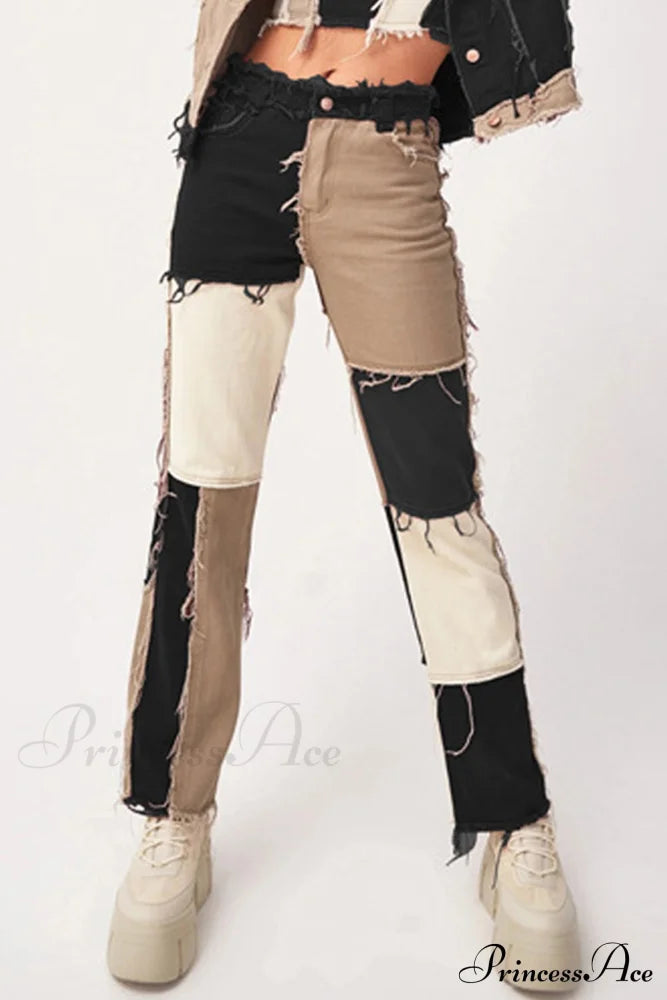 Straight-Leg Jeans With Panels Black / Xs Pants