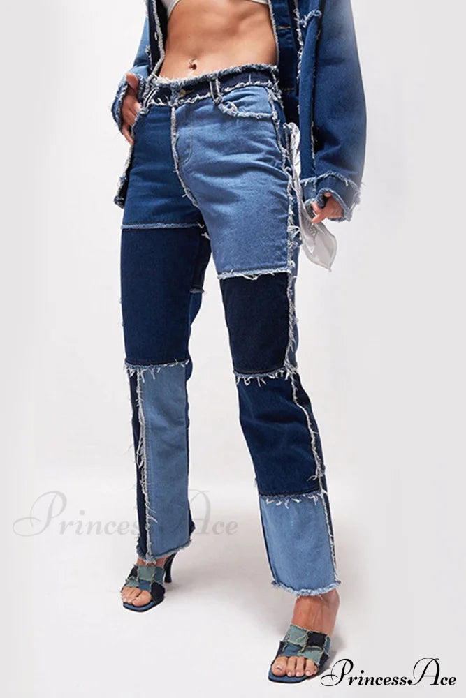 Straight-Leg Jeans With Panels Blue / S Pants