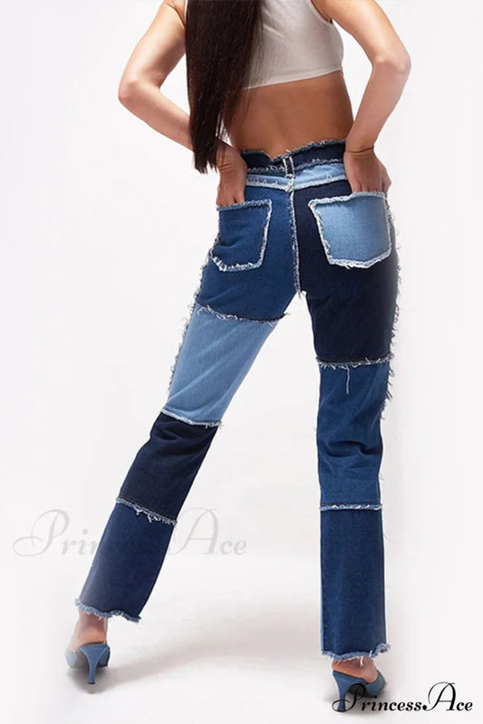 Straight-Leg Jeans With Panels Blue / Xs Pants