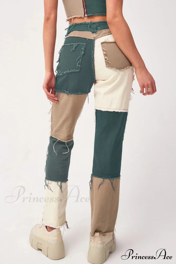 Straight-Leg Jeans With Panels Green / S Pants