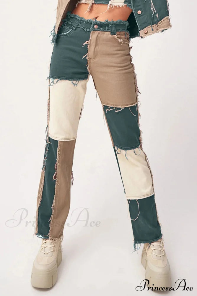 Straight-Leg Jeans With Panels Green / Xs Pants