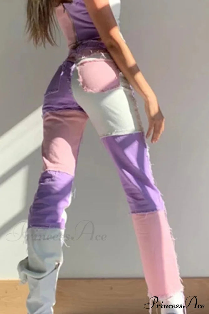 Straight-Leg Jeans With Panels Pink / S Pants