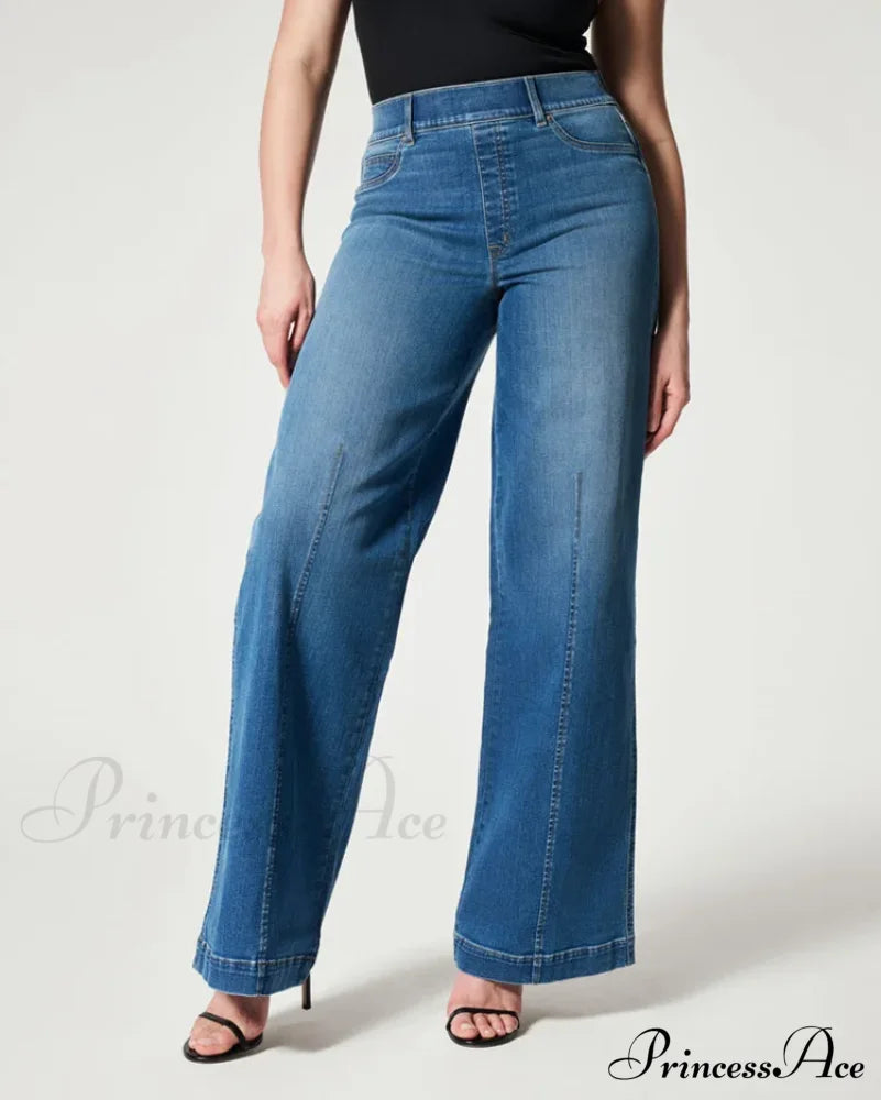 Straight Leg Stretch Fit High Waist Wide Indigo Lounge Stylish Jean