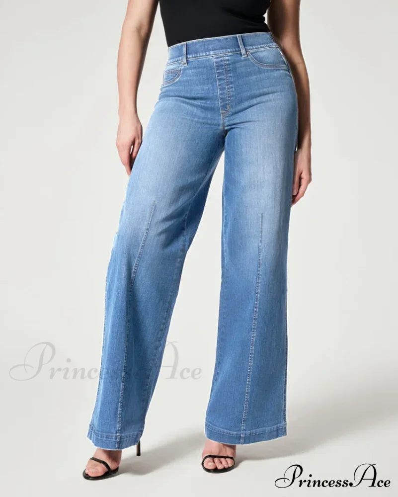 Straight Leg Stretch Fit High Waist Wide Indigo Lounge Stylish Jean