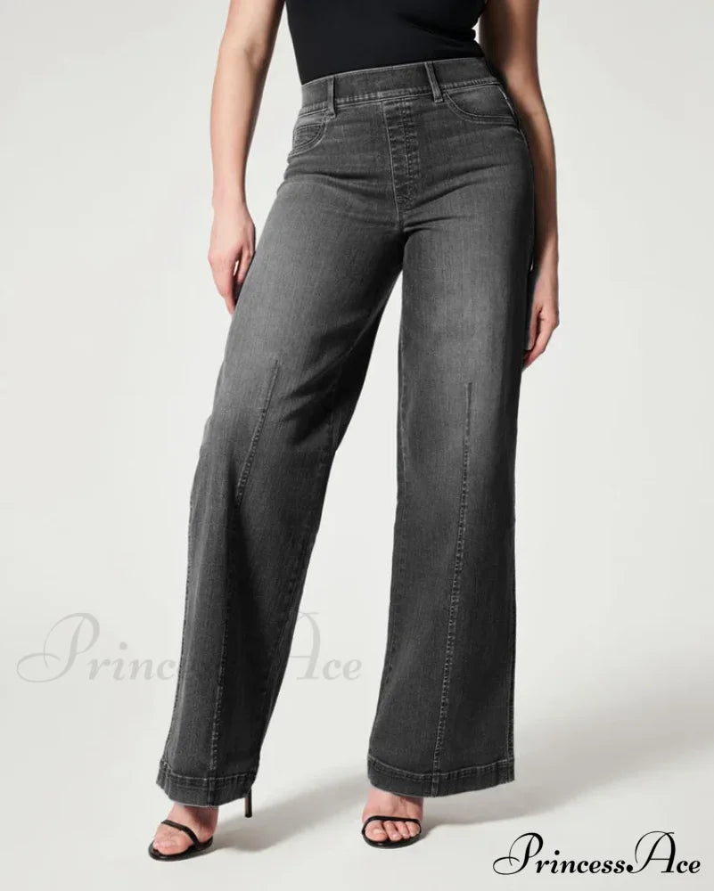 Straight Leg Stretch Fit High Waist Wide Indigo Lounge Stylish Jean Black / S